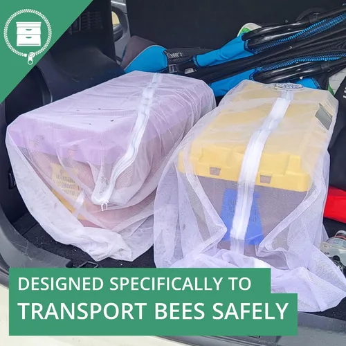 Vista 2 de La bolsa de malla diseñada para que los apicultores muevan las abejas de forma segura con malla de alta resistencia, cremallera YKK y costuras