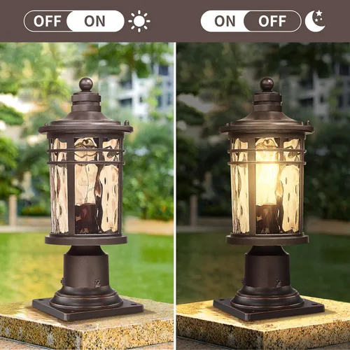 Vista 5 de Darkaway Luz de poste al aire libre, lámpara de poste de luz, carcasa de aluminio impermeable con vidrio ondulado ámbar para entrada de camino