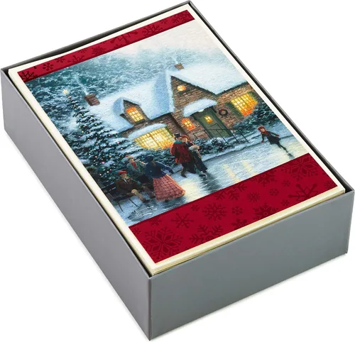 Vista 3 de Hallmark Thomas Kinkade - Tarjetas de Navidad en caja, patinaje sobre hielo (40 tarjetas y sobres)