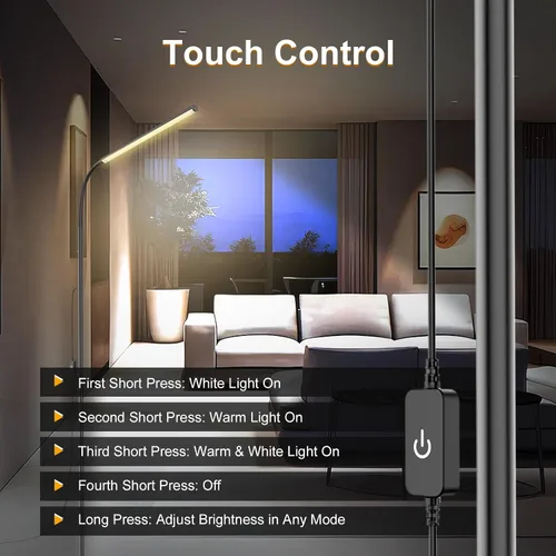 Vista 3 de Lámpara de pie de 15W con control táctil, brillo ajustable 3500K-7000K, lámpara de pie LED de cuello de ganso de 360°, lámpara de pie para cuidar