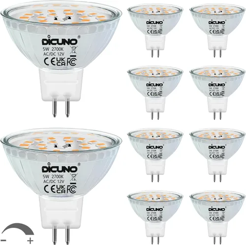 Vista 10 de DiCUNO Bombillas LED MR16 regulables de 50 W, reemplazo halógeno de 2700 K, blanco cálido, base de vidrio GU5.3 con base de dos pines, ángulo de haz
