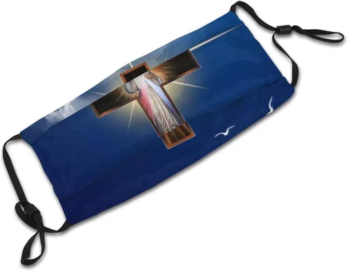 Vista 6 de goincrond Máscara facial cristiana de Jesús, lavable, de tela, transpirable, reutilizable, con filtros, para adultos, mujeres, hombres y jóvenes