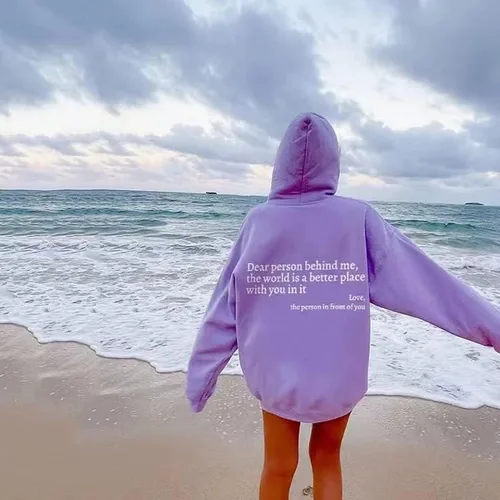 Vista 3 de Dear Person Behind Me - Sudadera con capucha personalizada de gran tamaño con palabras en la espalda