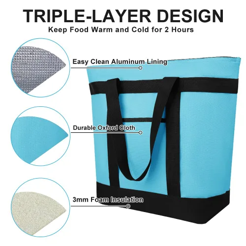 Vista 9 de Bolsa tote reutilizable aislada para compras de comestibles para mujeres/hombres, bolsa de entrega de pizza/comida para mantener los alimentos
