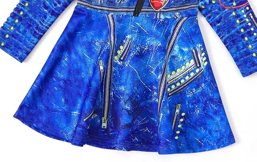 Vista 6 de HenzWorld Evie Costume for Girls Long Sleeve Halloween Dress Cosplay Party Princess Dress up Outfit with Wig