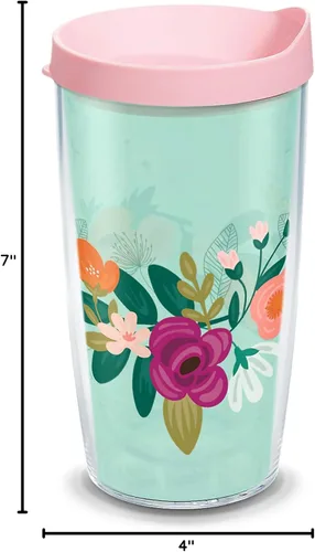 Vista 9 de Tervis Neo Mint Floral Hecho en Estados Unidos - Vaso aislado de doble pared con aislamiento mantiene las bebidas frías y calientes, 16 onzas