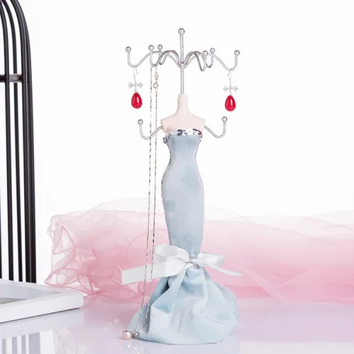 Vista 6 de BESPORTBLE Jewelry Display Rack for Earrings and Necklaces Iron Art Jewelry Organizer Stand with Light Blue Mannequin for Craft Shows and Retail Sale