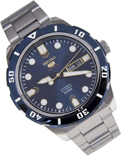 Vista 4 de Seiko 5 deportes automático esfera azul acero inoxidable 100M reloj para hombre SRP677