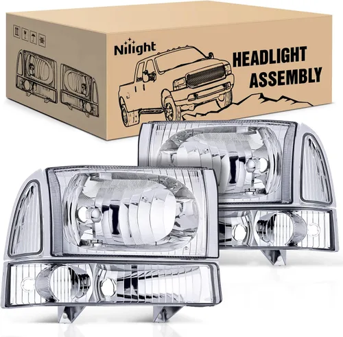 Vista 19 de Nilight - Conjunto de faros delanteros compatible con Ford F-150 Expedition 1997 1998 1999 2000 2001 2002 2003, carcasa negra, reflector ámbar