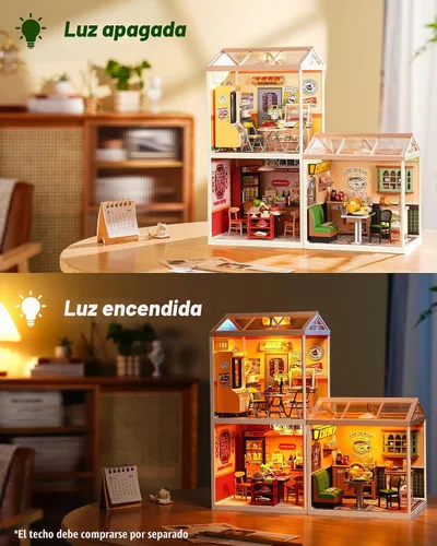 Vista 6 de Rolife Super Creator Series, kit de casa de muñecas DIY Mini Hong Kong Bites Café, construye escenario para figuras de acción coleccionables