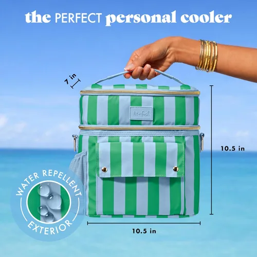 Vista 2 de Fit & Fresh Sidekick - Bolsa térmica suave con doble compartimento y Cabaña costera raya
