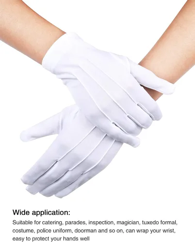 Vista 4 de SATINIOR 12 pares de guantes uniformes blancos y negros para hombres y mujeres, guantes de disfraz de desfile para policía, funeral, guardia formal