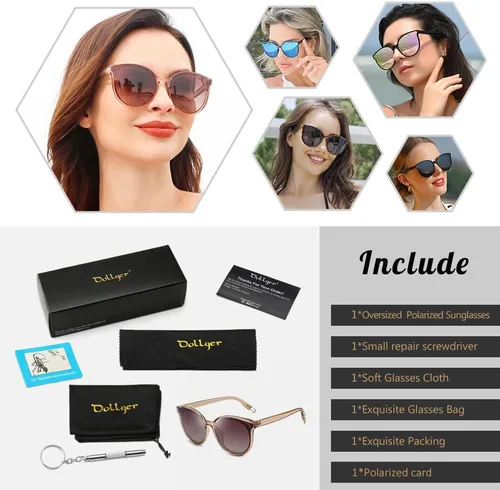 Vista 8 de Lentes de sol polarizados de gran tamaño para mujeres y hombres, lentes de sol de ojo de gato, lentes de sol retro con montura grande, color negro