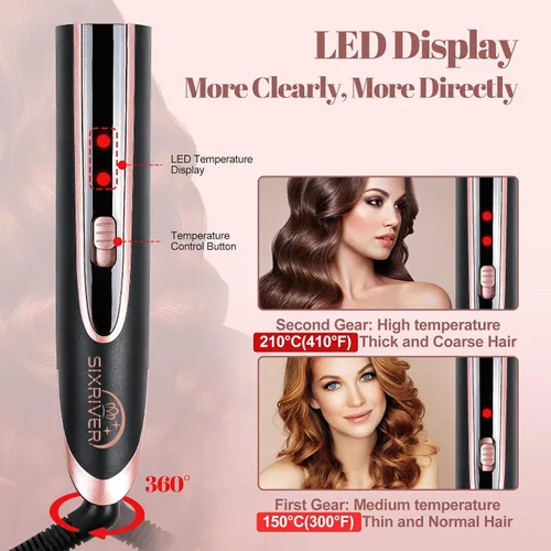 Vista 6 de Varita rizadora 5 en 1, rizador de pelo de 3 barriles All-in-One, 30s Rapid Heating, 1H Auto Shut-Off, Anti-Scald, Long-Lasting Volume, Dual