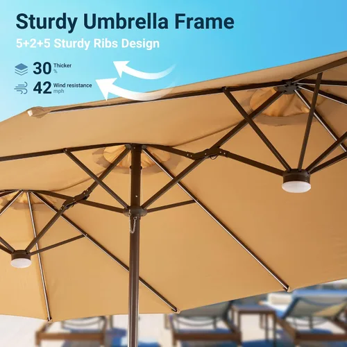 Vista 3 de HOOOWOOO Sombrilla de doble cabeza de 15 pies para patio al aire libre con Beige