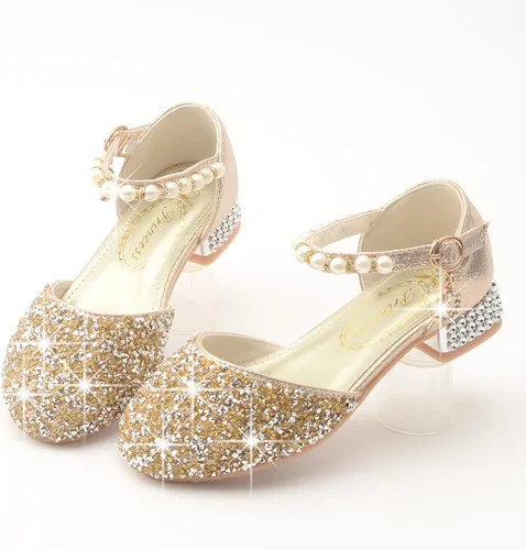 Vista 2 de LFHT Sandalias de boda para niña, con purpurina, princesa, zapatos de vestir Mary Jane, zapatos de vestir para fiesta