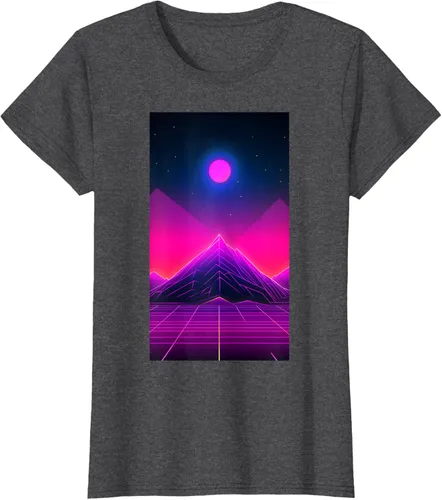 Vista 3 de Retrowave Mountain 80s Vaporwave Synthwave T-Shirt Negro