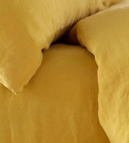 Vista 3 de INDACORIFY Funda de edredón de algodón en color amarillo mostaza, ropa de cama bohemia 100% algodón lavado, funda de edredón tamaño Queen, juego