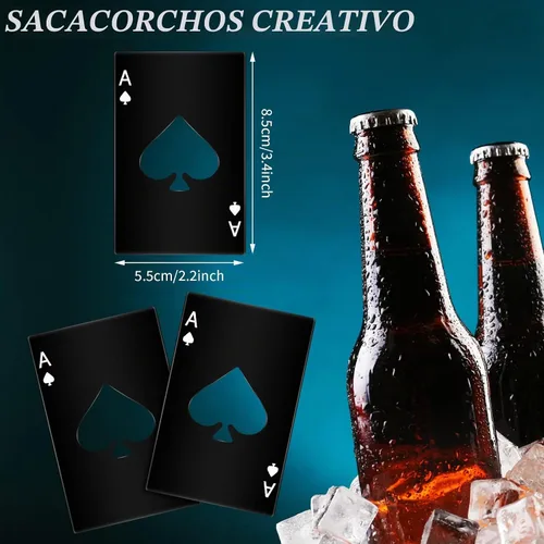 Vista 3 de Chumia Abridores de botellas de acero inoxidable para tarjetas de póquer, abrebotellas de cerveza Ace, para bodas, fiestas de cumpleaños, despedidas