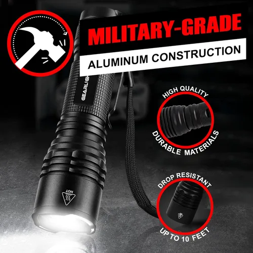 Vista 6 de GearLight Linternas tácticas LED de alto lúmenes, mini linternas para transporte EDC, linterna de emergencia compacta y potente hecha de aluminio