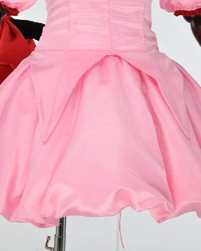 Vista 6 de miccostumes Disfraz de anime para mujer, vestido corto rosa transformado con orejas de gato y cola