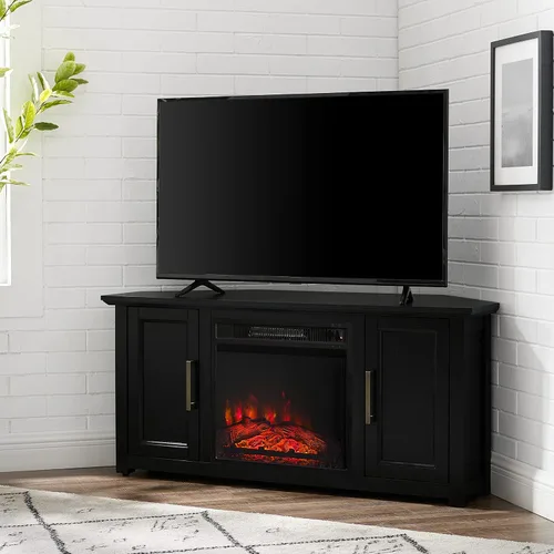 Vista 2 de Crosley Furniture Camden - Soporte esquinero para TV de más de 50 pulgadas, centro de entretenimiento con estantes de almacenamiento, color negro