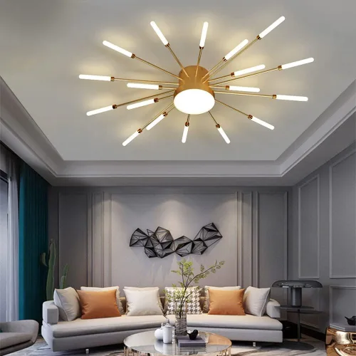 Vista 26 de Lámpara de techo LED regulable de 32 pulgadas, 12 luces de techo, lámpara de techo empotrada, iluminación de interior dorada para sala de estar, 12