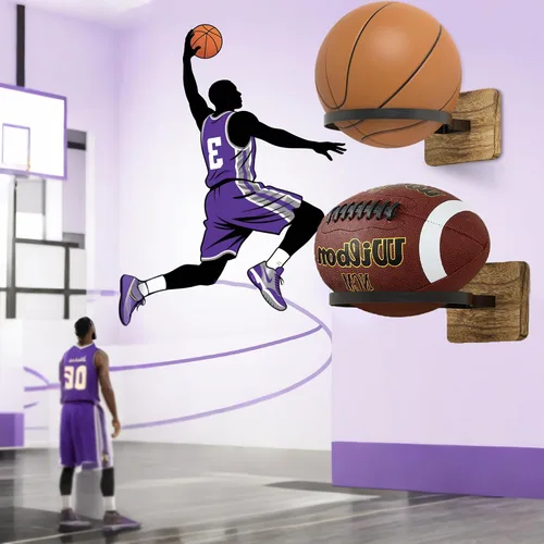 Vista 6 de Basketball Holder Wall Mount with Wooden Base