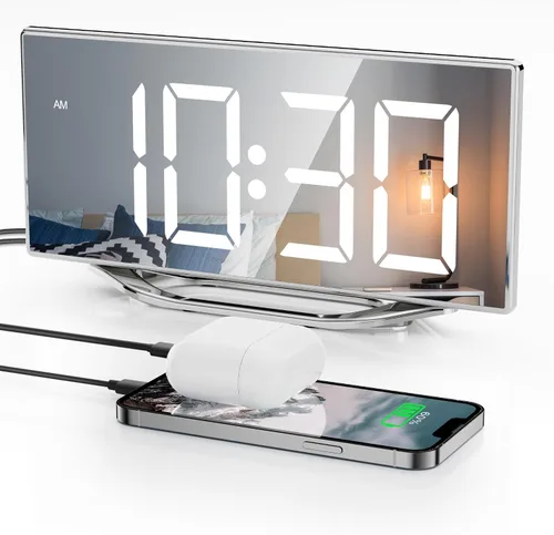 Vista 11 de Reloj despertador digital para mesita de noche del dormitorio, pantalla grande de números grandes con atenuador de brillo, reloj de escritorio