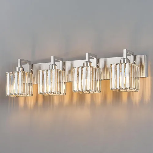 Vista 61 de Moderna lámpara de cristal para pared/tocador de baño, de 5 luces, color cromo Cromo torcido