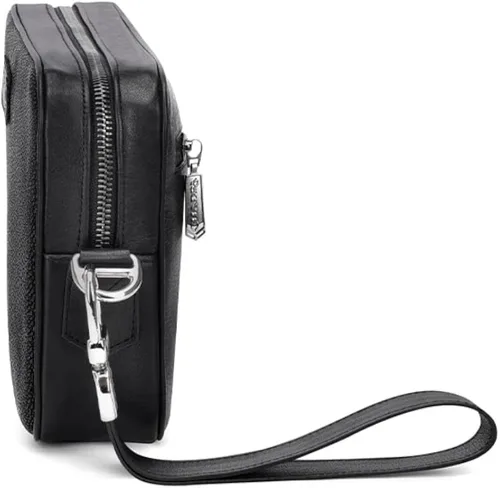 Vista 3 de Cuadra Bolsa de documentos para hombre en piel auténtica Stingray negro