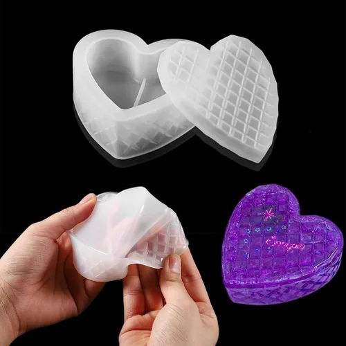 Vista 3 de Moldes de resina para caja de corazón, moldes de caja de silicona, moldes de caja de joyería con tapa, molde de caja de almacenamiento, moldes