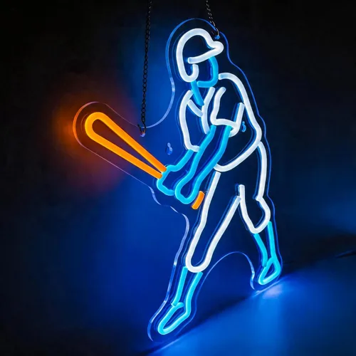 Vista 2 de Letrero de neón de jugador de béisbol, luz LED regulable de béisbol y decoración de pared para dormitorio de niños, cueva de hombres y fiestas