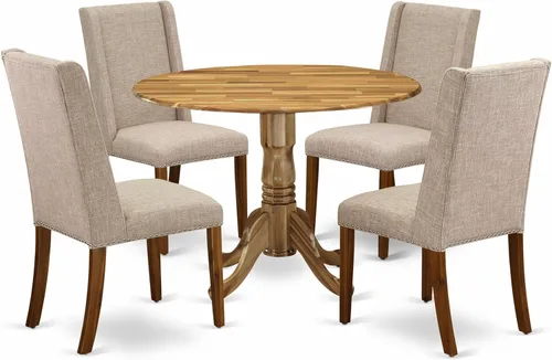 Vista 17 de East West Furniture DLFL3-ABK-21 - Juego de mesa de comedor de 3 piezas contiene una mesa de cocina redonda con gotas y 2 sillas de comedor Parsons