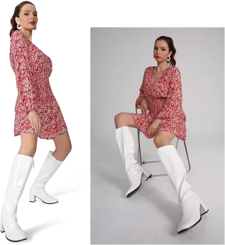 Vista 9 de Botas Go Go para mujer, botas con cremallera y tacón de bloque por encima de la rodilla