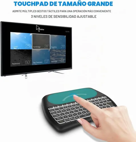 Vista 3 de Mini teclado inalámbrico D8 con panel táctil, teclado inalámbrico pequeño retroiluminado colorido, control remoto de mano para PC, Raspberry Pi 4