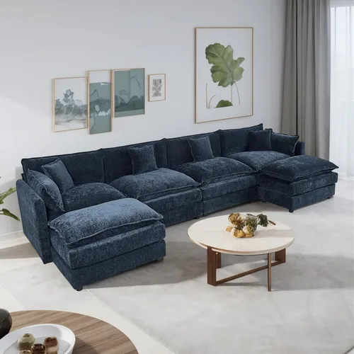 Vista 24 de Setawix Sofá Profundo de 3 Plazas con Otomana, Sofás de Nube en Forma de L de 112.2" para Sala de Estar, Sofá de Nube de Chenilla con Asiento Café