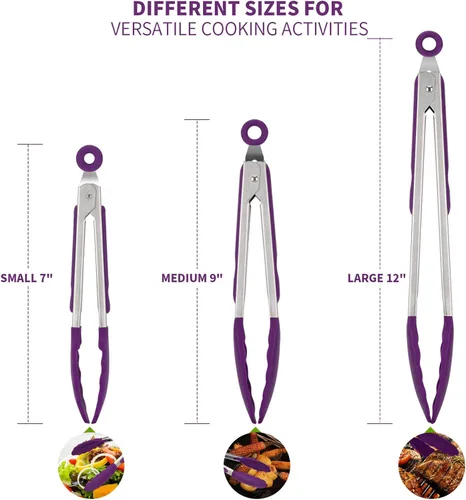 Vista 3 de U-Taste Juego de tazas y cucharas medidoras de acero inoxidable 18/8 y juego de pinzas de cocina de alta resistencia al calor de 600ºF (morado)