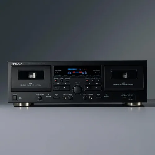 Vista 4 de TEAC W-1200B Doble cubierta de casete con grabadora con control de tono USB, entrada de micrófono para karaoke y control remoto Negro