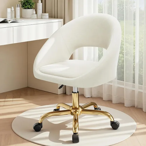 Vista 2 de Silla de Tocador con Ruedas, Cómodas Sillas de Escritorio para Oficina en Casa Ajustables Silla de Maquillaje de Terciopelo Moderna para Dormitorio