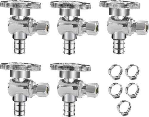Vista 20 de Válvula de Parada Angular WiseWater 1/2" FNPT x 3/8" OD de Compresión, Válvula de Cierre de Inodoro de Cuarto de Vuelta de Latón Cromado para Baño