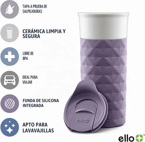 Vista 3 de Termo de viaje Ogden de Ello, de cerámica sin BPA, con tapa, 16 oz Violeta intenso