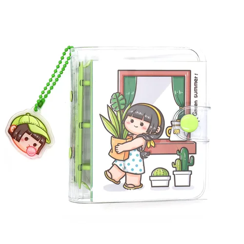 Vista 2 de Mini cuadernos transparentes con llavero, plástico suave de PVC, 3 anillos redondos, cubierta planificadora, protector de cuaderno con papeles
