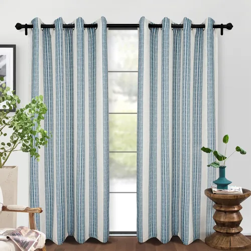 Vista 12 de DriftAway Chris Linen - Cortinas opacas con capa térmica y reductora de sonido, 63 pulgadas de largo para dormitorio, cortinas estampadas a rayas