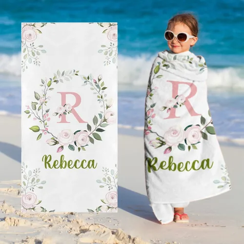 Vista 19 de Toallas de playa personalizadas para bebé niña con nombre para niños y adultos, toalla de baño de algodón con flores de acuarela personalizadas