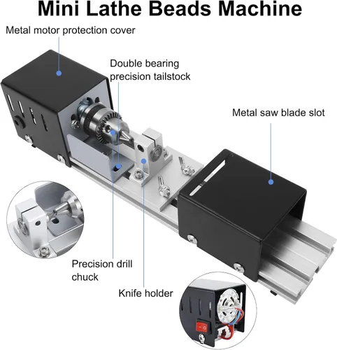 Vista 2 de RELMON Mini máquina de torno CNC, kit de máquina pulidora de cuentas de torno mini, fresadora de torno de madera de bricolaje, molienda de perlas