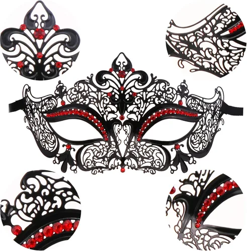 Vista 5 de Máscaras de máscaras para parejas, máscara de Mardi Gras, máscara de fiesta veneciana, máscara de disfraces de Halloween, máscara de metal, paquete