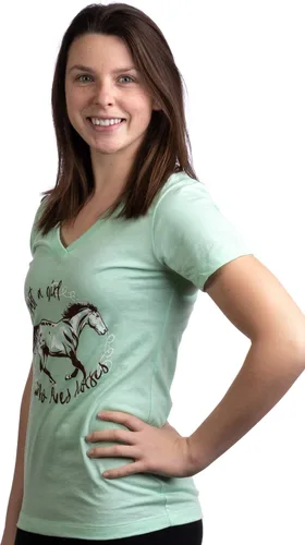 Vista 3 de Just a Girl Who Loves Horses - Camiseta con cuello en V para mujer joven