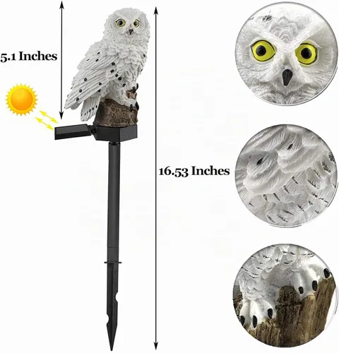 Vista 2 de DOUBLE 2 C Luz solar para jardín al aire libre, luz solar para jardín con poste de búho, luz LED impermeable de blanco cálido para jardín, patio