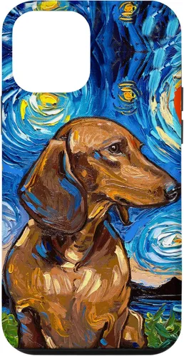 Vista 16 de Aja - Carcasa para iPhone 17 de pelo corto marrón con diseño de perro de noche estrellada Doxie